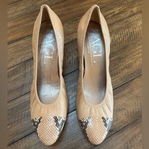 AGL | Snakeskin Cap Toe Leather Pumps